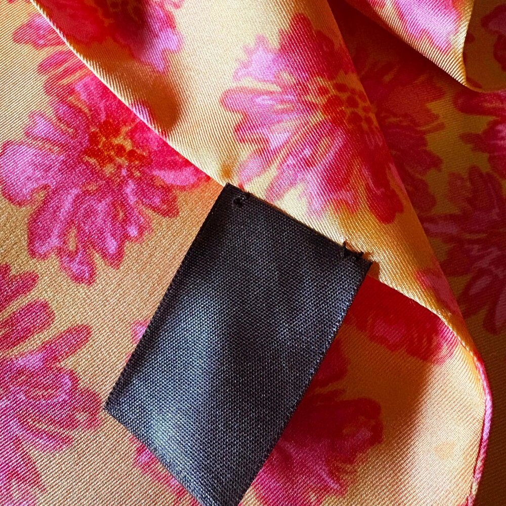 Ann Taylor Floral Silk Scarf in Fuchsia Pink and Light Orange - Picture 5 of 7